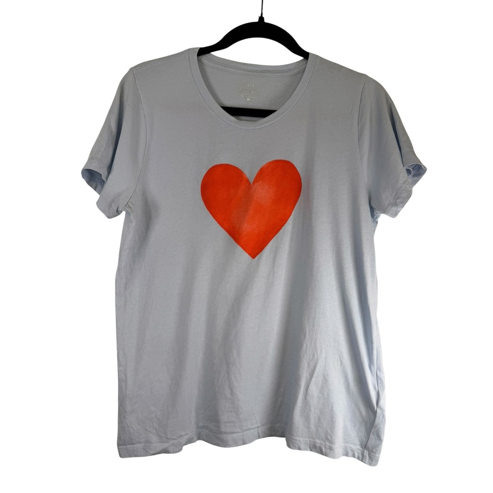 J.Crew Collector Tee Light Blue Red Heart Graphic Short Sleeve T-Shirt Medium
